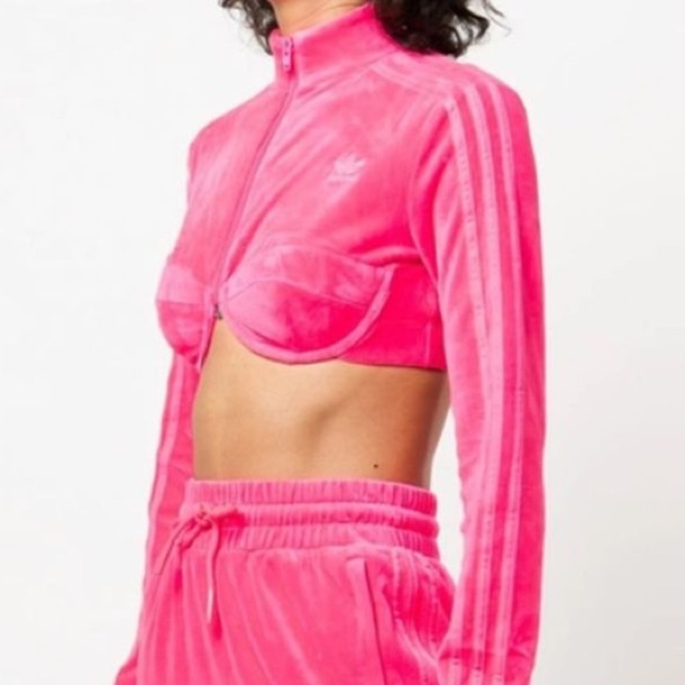 Adidas x Jeremy Scott Cropped Bustier Pink Velour Zip Track Jacket New Preppy, S - Picture 4 of 15